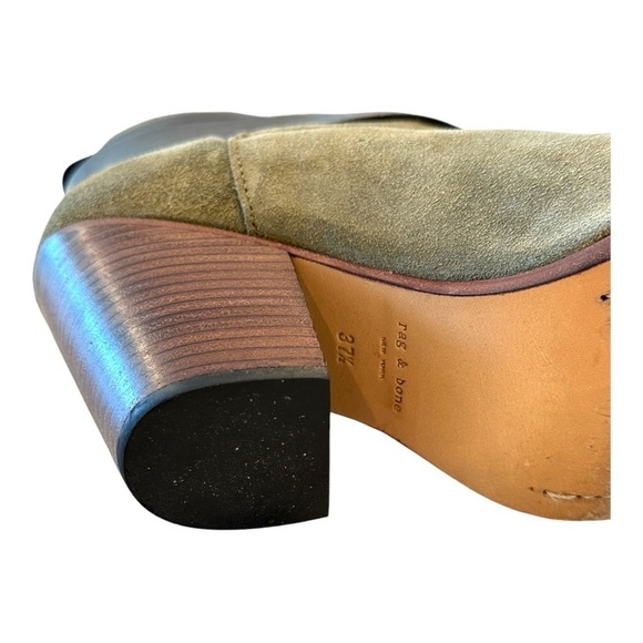 Rag & Bone Women's Olive Harrow Suede‎ Stacked Heel Ankle Bootie Size 7.5 - Picture 8 of 9